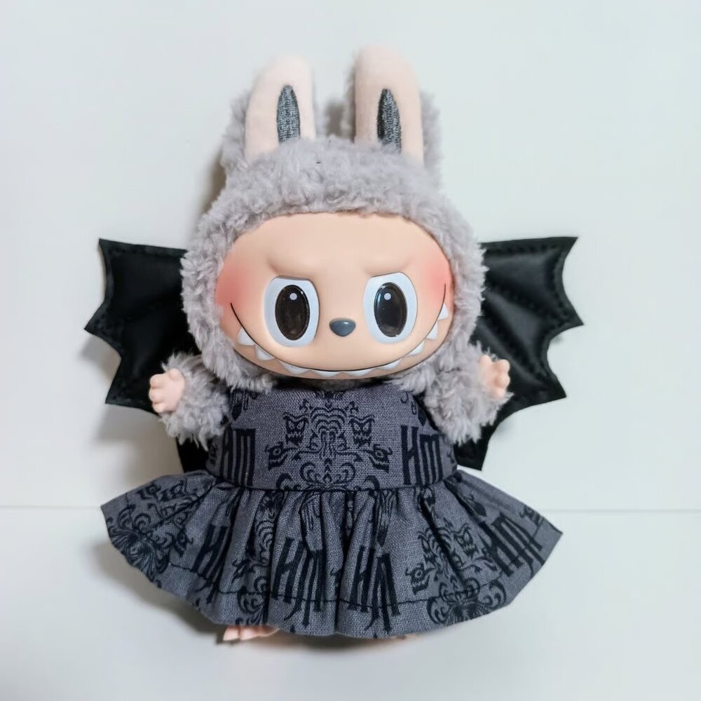 Gothic Haunted Mansion Dress and Faux Leather Bat Wings Made to fit Labubu